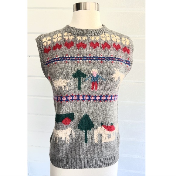 Vintage Wool Sweater Vest with Farm Graphics by Woodward & Lothrop - S - Picture 1 of 8